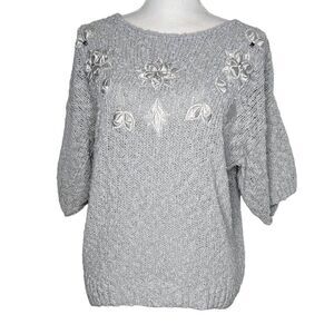 Partners Mervyn's Sweater women's medium gray knit Chunky cottagecore beaded